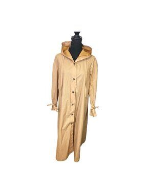 Vintage The Totes Coat Khaki Hooded Raincoat Trench Sz 14 Retro Cottagecore 80s
